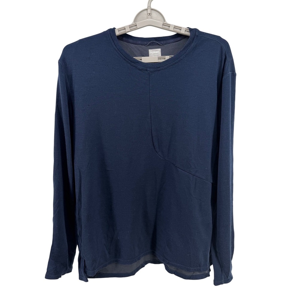 Hoka One‎ One Mid-Weight Mens Navy Blue Wool Blend Long Sleeve Running Shirt M